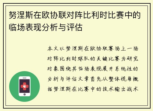 努涅斯在欧协联对阵比利时比赛中的临场表现分析与评估